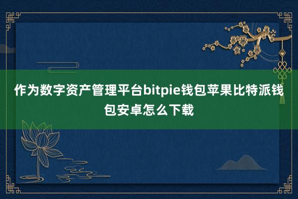 作为数字资产管理平台bitpie钱包苹果比特派钱包安卓怎么下载